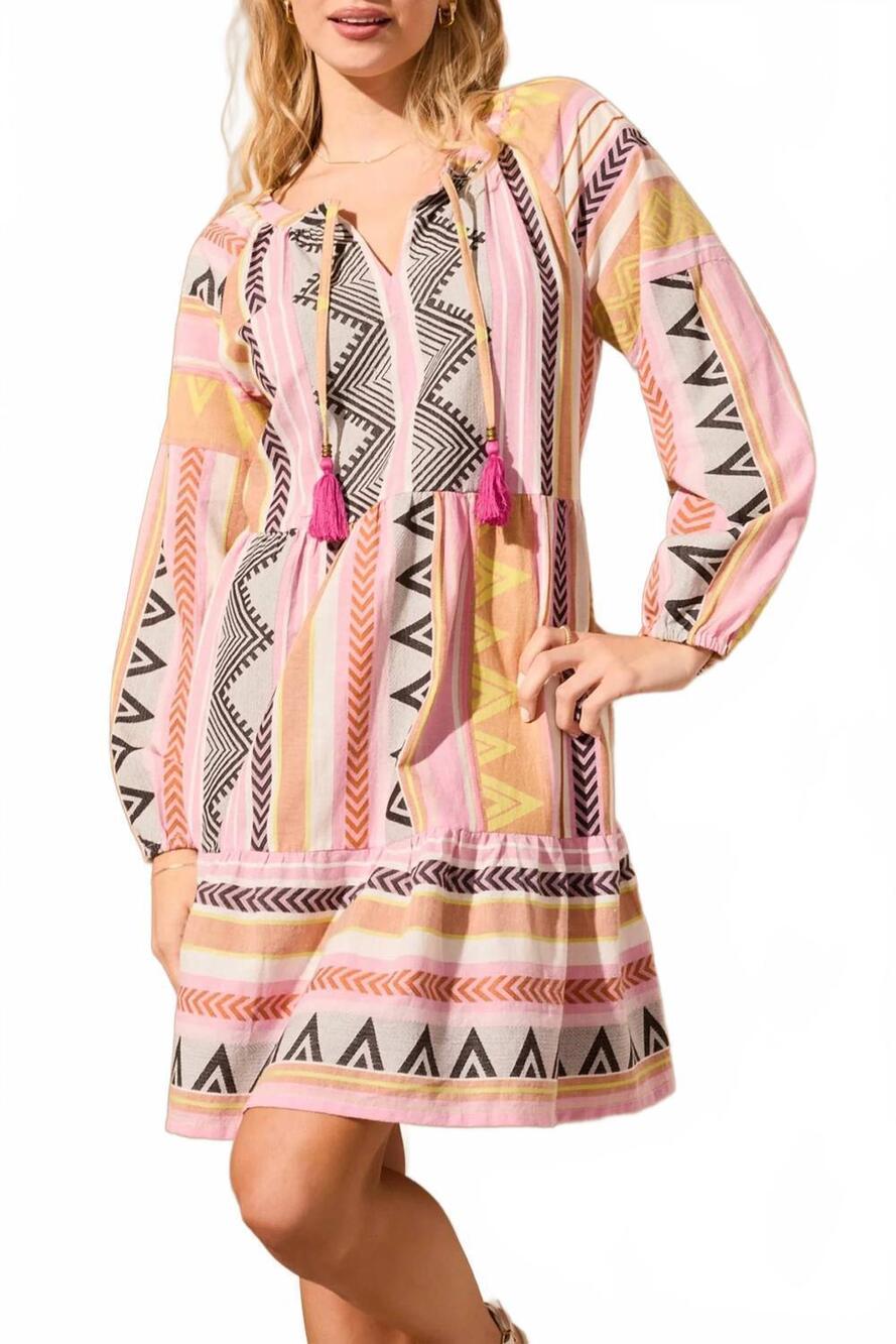 NEW TRIBAL jacquard tiered dress in flamingo